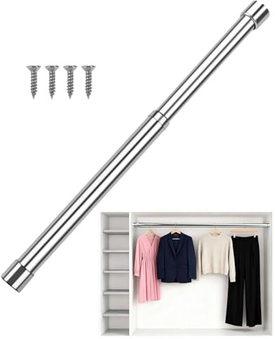 HUVZOR 1 pieza de Armario de Acero Inoxidable,31-51cm Tubo de Armario Extensible,Barra Riel tubo para Ropa Ajustable,Barra Ajustable Finales para Casa Tienda Hotel