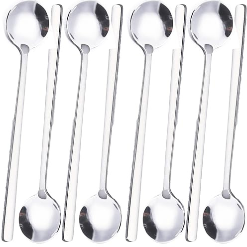 8 PCS Coffee Spoons, 5.9 Inches Stainless Steel Long Handle Spoon for Dessert Ice Cream Sugar Tea Latte, Hot Chocolate Cake Stirring Spoons (8, silver)