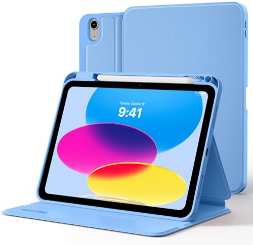 CACOE Book Case for iPad A16 11th/10th Generation + Pencil Holder | (2025/2022) 11/10.9 inch Folio Stand Tablet Cover, Sky Blue