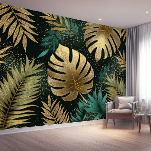 Mural de Pared 350 x 256 cm - diseño Lujo Textura Hojas de Palma - Papel Pintado No Tejido, Impermeable y Transpirable - Decoración de Pared para Salón, Dormitorio - Colorido