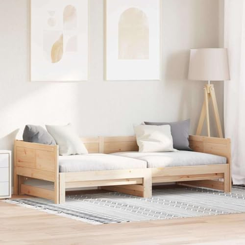 Mokuyary Ausziehbares Tagesbett Braun 180 x 200 cm Massivholz Kiefer, Schlafsofa Bett mit Lattenrost Bettgestell, Gästebett Couch Bett ohne Matratze Sofabett für Wohnzimmer, Schlafzimmer