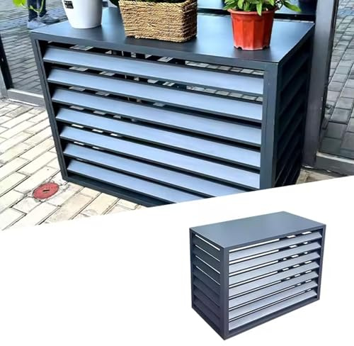 Aluminium-Mülleimer mit Blumenständer, 4 Paneele, für Klimaanlage, Wärmepumpe, Schwarz, 110 x 60 x 80 cm