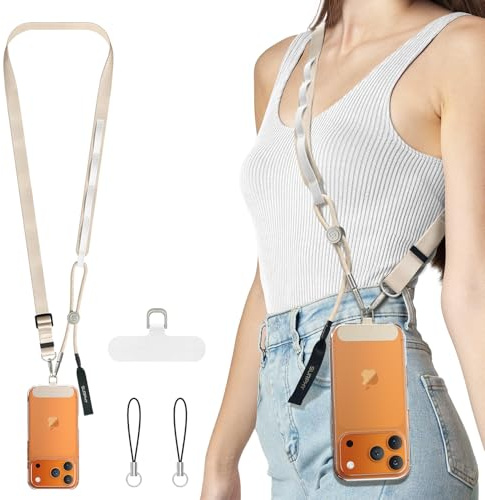 SURPHY Phone Lanyard with Light-Activated Strap, with Tab Multi-functional Adjustable Crossbody Phone Strap, Anti-Theft Detachable Neck Phone Holder for Skiing, Starlight