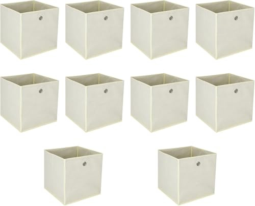 10er Faltbare Aufbewahrungsboxen 32x32x32 cm Stoffboxen mit Fingerloch für Kallax Regale Platzsparende Würfelboxen aus Vliesstoff Aufbewahrungslösung für Würfelregal Schrank Kinderzimmer Beige