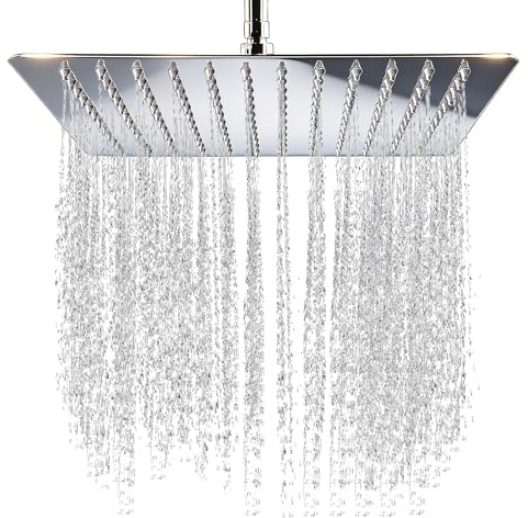 Duschkopf Regendusche 12 Zoll, Einbauduschkopf 30x30cm aus 304 Edelstahl, Regenduschkopf mit Anti-Kalk-Düsen, Regendusche Brausekopf für Bad, Chrom, Quadratisch