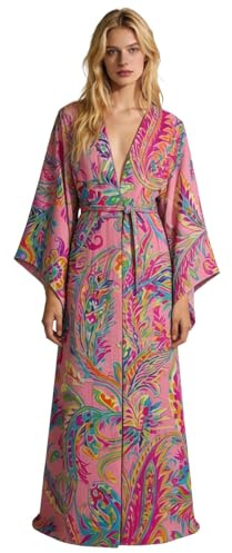 Vestaglia da donna lunga in raso, kimono con fiori, accappatoio in seta, accappatoio da damigella d'onore, thobe, comoda copertura, casual, cappotto estivo, loungewear, abiti kaftan, O rosa., XS