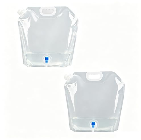 10L Faltbarer Wasserkanister mit hahn, 2 Stück Wasserbehälter Tragbar faltbare trinkflasche,Reutilizable faltbare wasserflasche BPA-frei Wasserbeutel für Camping,Wandern und Wasserspeicherung zu Hause
