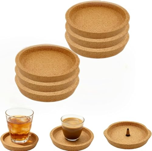6 Pezzi Sottobicchieri Sughero, Sottobicchieri Legno, Sottobicchieris Rotondi in Sughero con Uso Domestico, Sottobottiglia da Scrivania Assorbenti e Riutilizzabili per Bevande, Tazze da Caffè e Tazze
