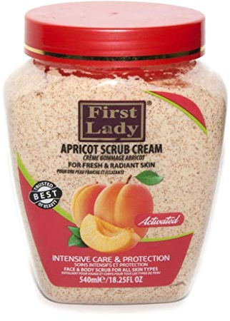 First Lady Activated Aprikose Scrub Cream 540 ml – Für frische und strahlende Haut – Gesicht & Körper + First Lady Kräuter-Haaröl 30 ml