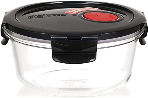 LOCK & LOCK Frischhaltedose aus Glas mikrowellengeeignet - Oven Glass - Für Backofen, Mikrowelle & zum Einfrieren - Mikrowellengeschirr rund mit Deckel, 650 ml