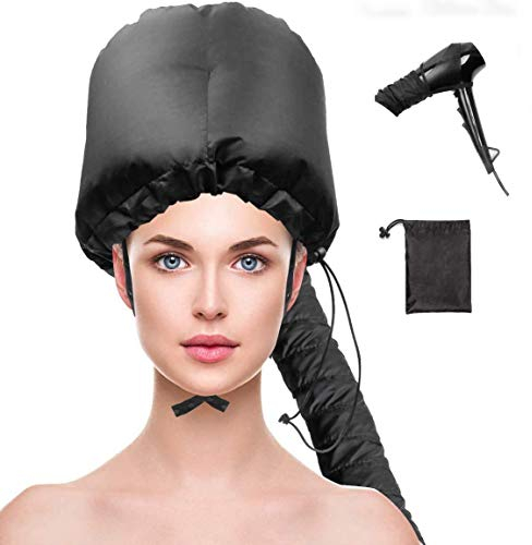 Upgraded Bonnet Attachment, Adjustable Hood Hair Dryer Hat with Extended Hose Length (Black)