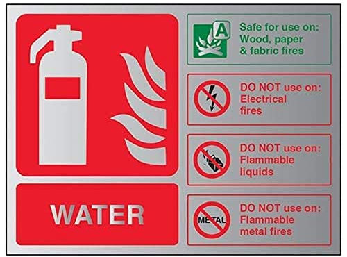 V Safety Fire Extinguisher-Water ID Sign - 150mm x 100mm - 3mm Brushed Alu Comp
