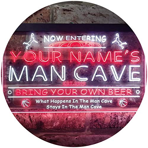 ADVPRO Personalized Your Name Est Year Theme Basketball Man Cave Sport Bar Dual Color LED Barlicht Neonlicht Lichtwerbung Neon Sign Weiß & Rot 300 x 210mm st6s32-qc1-tm-wr