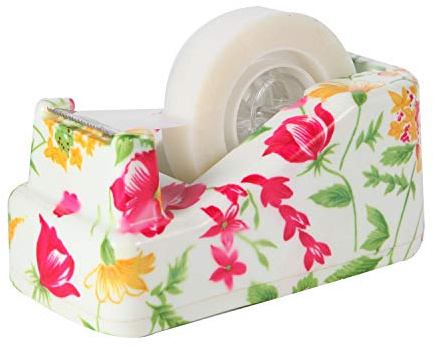 VIBRANZ-LAB Cute Tape Dispenser Desk Cute Home Office Desk Supplies Fun Desk Accessories Floral Tape Dispenser Cute Office Supplies for Women Desk Weighted Non-Skid Non-Slip Base Tape Dispensers