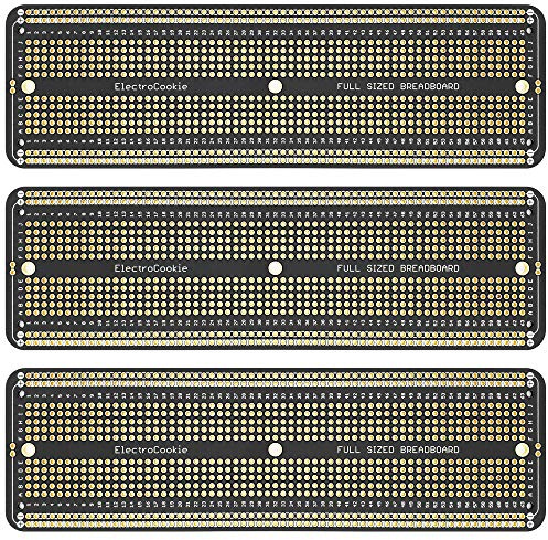 ElectroCookie Solderable Breadboard Large PCB Board for Electronics Projects Compatible for DIY Arduino Soldering Projects, Gold-Plated (3 Pack, Black)