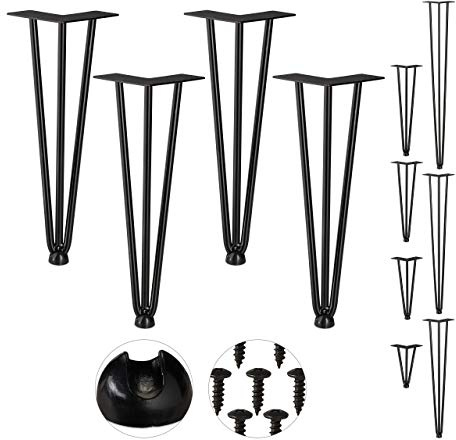 Relaxdays Pieds en épingle à Cheveux, Jeu de 4, métal,tabourets, Table et Armoire,36 cm, 3 entretoises, Acier, Caoutchouc, 4