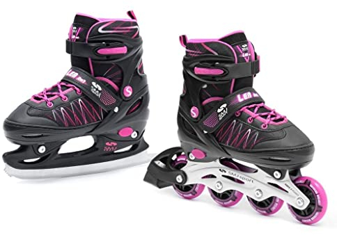 SMJ sport Kinder Mädchen 2IN1 Inlineskates Schlittschuhe Verstellbar Inliner ABEC7 LEA