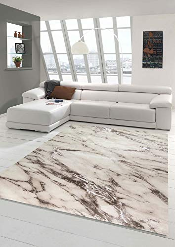 Teppich-Traum Kurzflor Teppich Marmor Creme Beige 120x170 cm | Pflegeleicht, schmutzabweisend, strapazierfähig, allergikerfreundlich, seitlich gekettelt, OEKO-TEX geprüft, 12 mm Flor