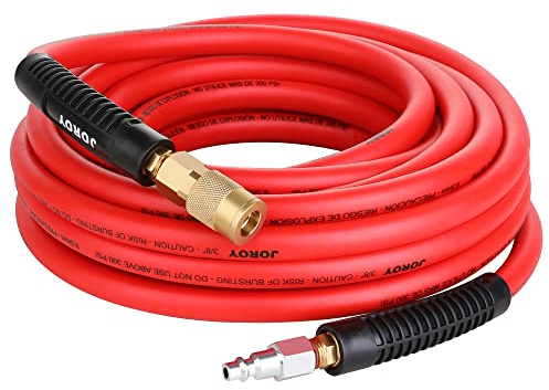 JOROY Hybrid Air Hose, 3/8-Inch by 25 Feet Air compressor Hose,Heavy Duty, Lightweight, Kink Resistant, All-Weather Flexibility with 1/4-Inch Brass Air Coupler and Plug, 300 PSI