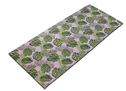 ABAKUHAUS Tropisch Yoga-Mattenhandtuch, Monstera Palmblatt-Streifen, rutschfeste schweißabsorbierende Yoga Pilates Workout Pad Abdeckung, 64 cm x 178 cm, Pale Pink Farn-Grün