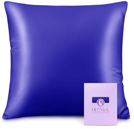 OLESILK Seidenkissenbezug 65x65 für Haar und Haut, Blau | 100% echte Maulbeerseide, sehr weich & hautfreundlich, edle Optik, verdeckter Reißverschluss, Öko-Tex, 1 Stück.