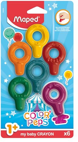 Maped Color'Peps Baby - Gessetti in cera per bambini, pastelli di cera per bambini + 18 mesi, confezione da 6 colori assortiti, ergonomico, multicolore