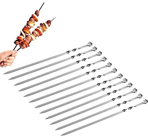 Grillspieße, Schaschlikspieße, Fleischspieße, Grill Spieße, Edelstahl Grillspieß, Spieße Grill, Marshmellowspieße, Edelstahl Lange Spieße, Kebab Spieße, Grillzubehör, 12 Stück (30CM)