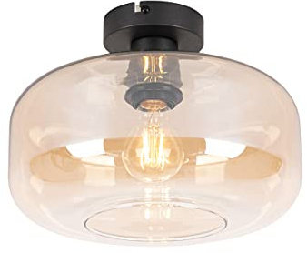 Qazqa Art Déco Plafón art deco negro con cristal ámbar - Bizle/Acero Redonda Adecuado para LED Max. 1 x 25 Watt