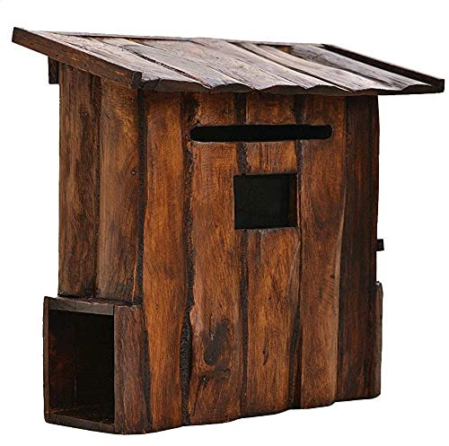 Briefkasten Villa Tür Outdoor Holz Wandbriefkasten Kreativer ländlicher Briefkasten Retro-Stil Große Wandbriefkästen (Farbe: Braun, Größe: 38 x 35 x 17 cm) (Braun 38 x 35 x 17 cm)