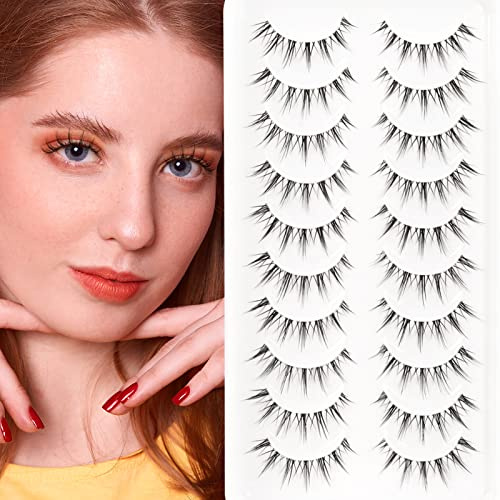 EMEDA Manga Wimpern 10 Paar Anime Falsche Wimpern Transparent Band Manga Lashes Japanische Manga-Wimpern Für Cosplay Fake Anime Eyelashes (EM 05)