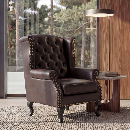 Mendler Chesterfield-AM - Sillón de relax, Sillas (piel sintética, sin otomana), color marrón envejecido