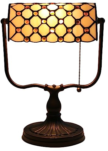 Uziqueif Tischlampe Grün, Tiffany Tischlampe, Schreibtischlampe Retro, Lampenschirm Aus Glas, Bürotischlampe, Nachttischlampe Für Schlafzimme,F