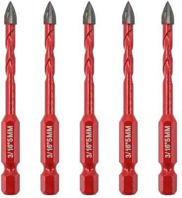 FOCSTOL Set Punte Trapano a Secco - 5 pezzi 5mm Set Punte in Carburo con Attacco Esagonale a Cambio Rapido per Legno Plastica Muratura Ceramica Piastrelle Cemento Marmo