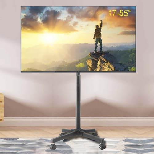 QICBYING Mobiler TV Wagen mit Rädern – Neigbarer TV Wagen mit tragbarem TV Ständer, für 17-55 Zoll Bildschirme, bis zu 35 kg/77 lbs, für Schlafzimmer, Wohnzimmer