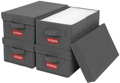 NUSWOR Premium DVD Storage Box - Stapelbare DVD Case Halter Organizer, DVD Storage Solutions 4er Pack - Geeignet für bis zu 100 DVDs - 15,7 x 8,1 x 6,1 Zoll - Grau, USNWDVD4P2