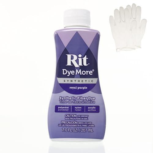 Rit DyeMore 7 Oz. Synthetic Liquid Fiber Dye Single Pack with Plastic Gloves for Clothing, Décor, and Crafts – Royal Purple