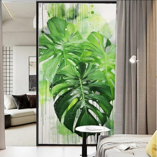 Farmhouse Leaves Sichtschutz Fensterfolie, natürliche tropische Wildpflanzen, Buntglas-Fensterabdeckungen, kein Kleber, statische Haftung, Fensterfolie für Zuhause, Büro, Geschäfte, 90 x 160 cm