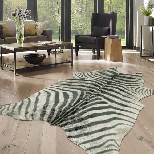 WARM HAVEN Tappeto in finta zebra: 1,5 x 1,8 m, di alta qualità, con stampa zebrata, per arredamento occidentale, soggiorno, camera da letto, bianco e nero (WH-240)