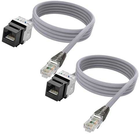 XMSJSIY CAT 6A Keystone Ethernet Extension Cable RJ45 8P8C Keystone Female to Male Connector Network Adapter LAN Cord Internet Wire for Router Modem PC- 1.5M/4.9FT 2PCS (RJ45 Keystone Female to Male)