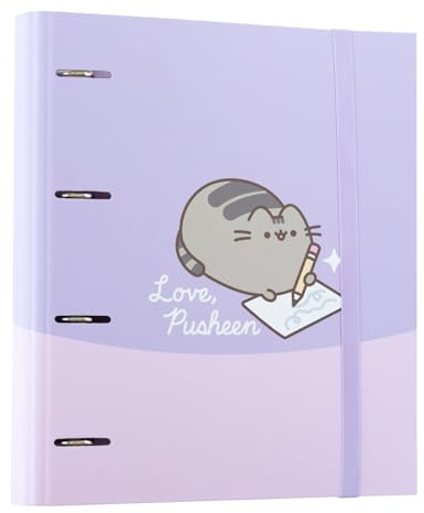 Grupo Erik Carpeta Anillas A4 Gato Pusheen Cat - Archivador 4 Anillas de Tapa Dura y Banda Elastica | Archivadores Escolares para Niños y Niñas