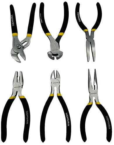 Nemura Coffret pince de 6 pcs - Multiprise, Bec Long, Combinée, Coupante, Bec Plat et Diagonale - Produits en Chrome Vanadium - Outils bricolage - Qualité professionnelle - Marque Française