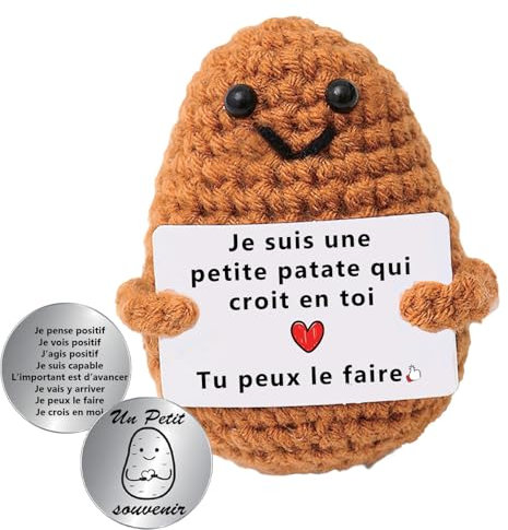 nedit Patate avec Message Positif - Idée Cadeau Original - Cadeau Anniversaire Femme/Homme/Ado/Enfants - Patate Tricotée pour la Confiance en Soi - Gadget Insolite Rigolo (Marron)