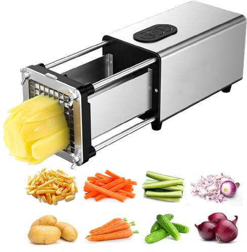 GAYAYAS Elektrischer Pommes-Frites-Schneider, mit 1/2-Zoll-Edelstahlklinge, ideal für Kartoffeln, Karotten und Gurken, handelsüblicher Kartoffelschneider aus Edelstahl,Silver