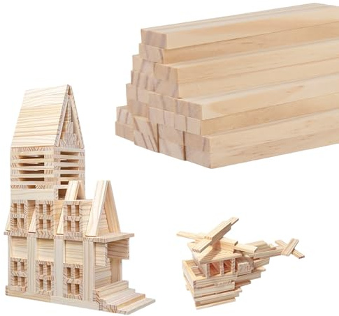 XIAQICA 100 Stück Holzklötzchen zum Basteln 105 x 21 x 7 mm Holzstäbe Bambusstäbe Holzstäbchen Quadratische Holzstäbe Geeignet für Modellbau Heimdekoration und Heimwerkerhandwerk