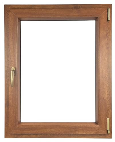 ALUCON Fenster 700x1000 mm – Kunststofffenster 70x100 cm – Flügelfenster Innen Goldene Eiche/Außen Goldene Eiche – DIN Rechts