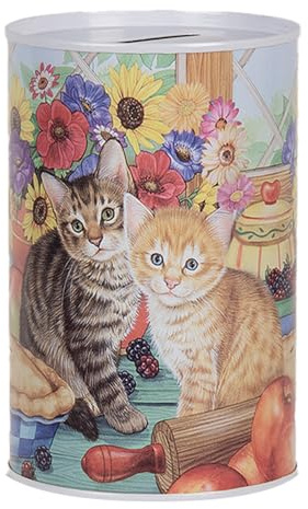 Clayre & Eef Spardosen Ø 8x13 cm Blau Metall Katze