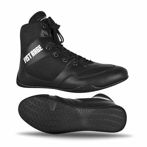 FISTRAGE Boxing Shoes Lightweight Kick Fighting and Training Boots with Mesh and Rubber Sole for Men, Youth, and Unisex Pro Fighters with Sting Bag (Black, US Footwear Size System, Adult, Men, Numeric, Medium, 11)