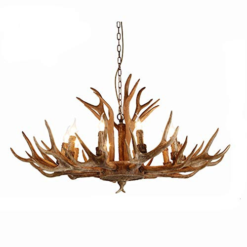 Candelera de Cristal, candelabro de asta 6 Resina Industrial Clara rústica Gran Colgante lámparas de Cuerno de Ciervo de Ciervo compatibles con Sala de Estar, Bar, cafetería, Cocina, Comedor
