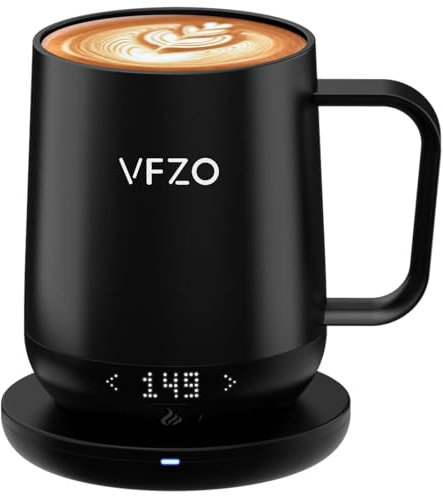 VFZO Smart Mug,Self Heating,Temperature-Controlled, Self-Heating Coffee Mug.LED Real-time Temperature Display.180 Minutes Maximum Battery Life.Smart Coffee Cup Tea-for-One Sets(12oz, Black)