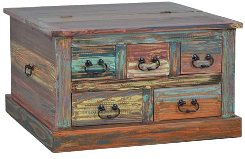 MiaMöbel Truhentisch Cancun 80x47x80 cm Shabby Chic Massivholz Pinie Bunt